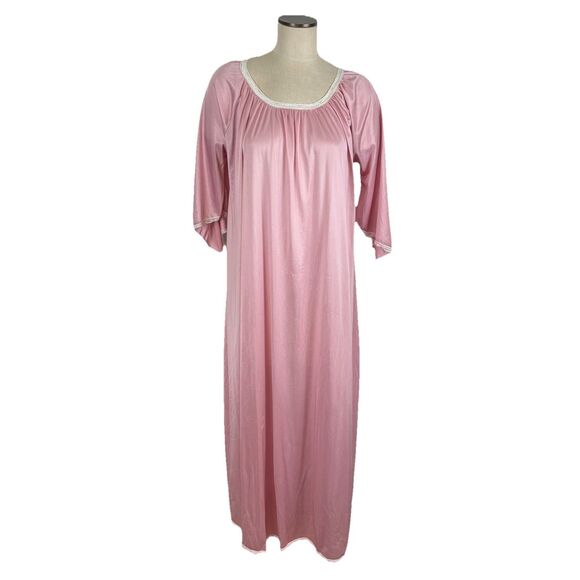 VTG Plus Size Nylon Dusty Rose Pink Maxi Nightgown Slip Dress 51 inch Bust - Picture 1 of 11
